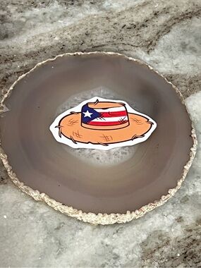 $5/10 - Straw Hat Sticker with Puerto Rican Flag Design